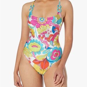 Trina Turk Womens Fontaine High Cut One Piece Swimsuit